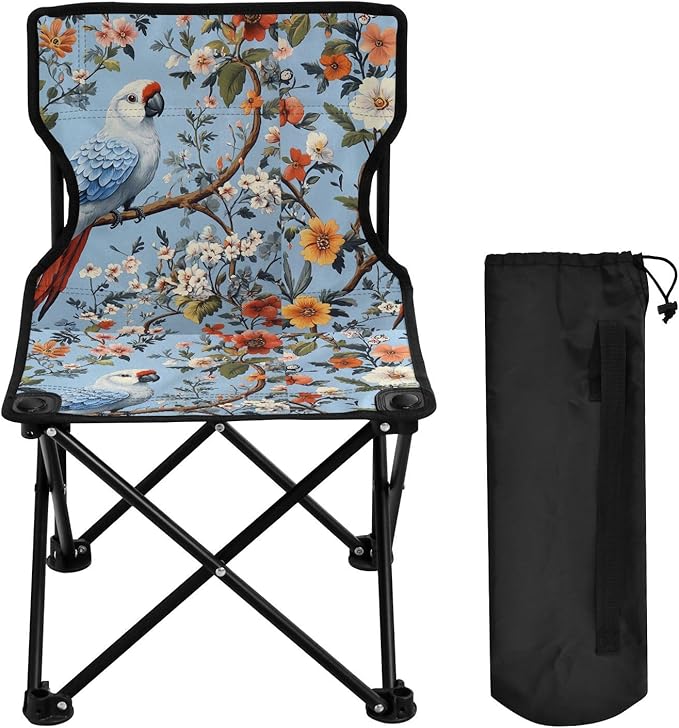 Tropical Plants Parrots Animals Foldable Backpacking Camp Chair Ultra Lightweight Hunting Chairs Carry Bag Included