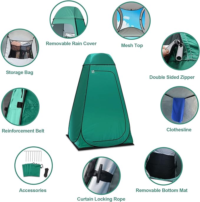 anngrowy Shower Tent Pop-Up Privacy Tent Camping Portable Toilet Tent Outdoor Camp Bathroom Changing Dressing Room Instant Privacy Shelters for Hiking Beach Picnic Fishing Potty Extra-Tall UPF 50+