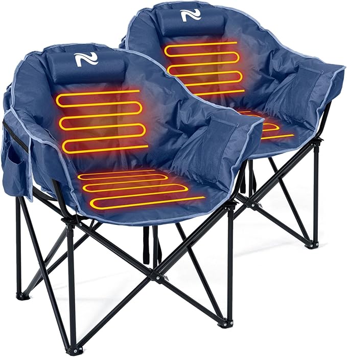 LILYPELLE Oversized Heated Camping Chair Patio Lounge Chairs with 3 Heat Levels Portable Folding Heated Chair Round Moon Saucer Folding Lawn Chair Outdoor Chair for Camping Lounge Patio