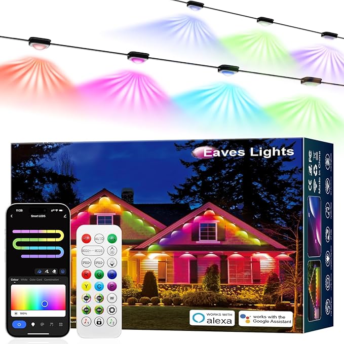 Permanent Outdoor Lights for House RGB+IC Christmas Eave Lights 120ft with 88 LED Warm White IP68 Waterproof Smart Starry Outside Light with App/Remote for Holiday Halloween Daily Lighting(Black)