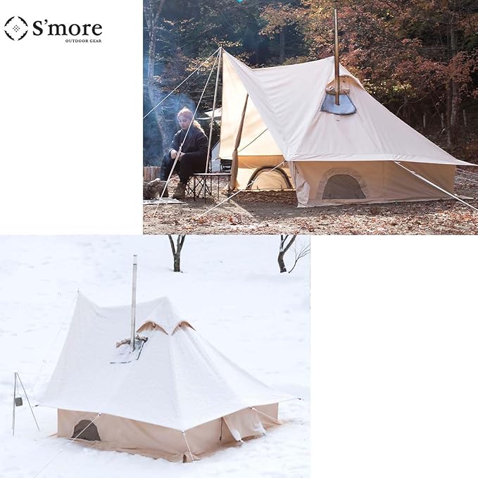 S'More Canvas Glamping Tent 4 Season Family Camping Tent for 2/3 Person Waterproof Windproof and Weather Resistant Tent for Family Glamping Car Camping Outdoor Party