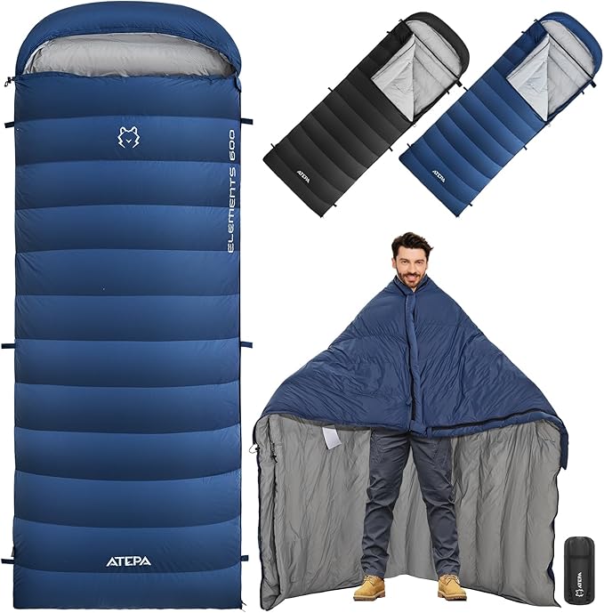 ATEPA 3-in-1 Hybrid Down Sleeping Bag for Adults Lightweight 3 Season Wearable Backpacking Sleeping Bag with Pad Attachment &amp Compact Compression Sack for Spring Summer Fall Car Camping 30°F 45°F