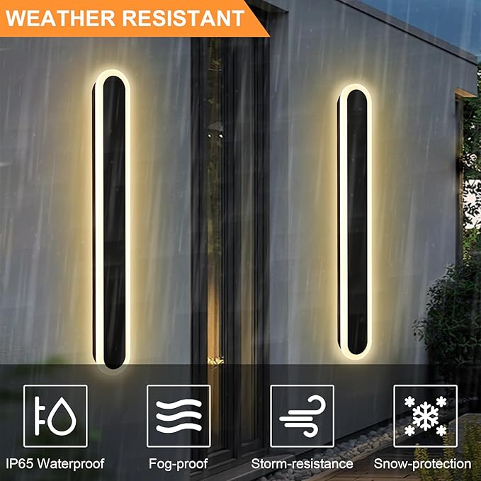 2-Pack 32in LED Outdoor Wall Light Fixtures IP65 Waterproof Modern Outdoor Wall Sconces Black Linear Exterior Light Fixtures 3000K-6000K LED Porch Lights for House Patio Courtyard Balcony