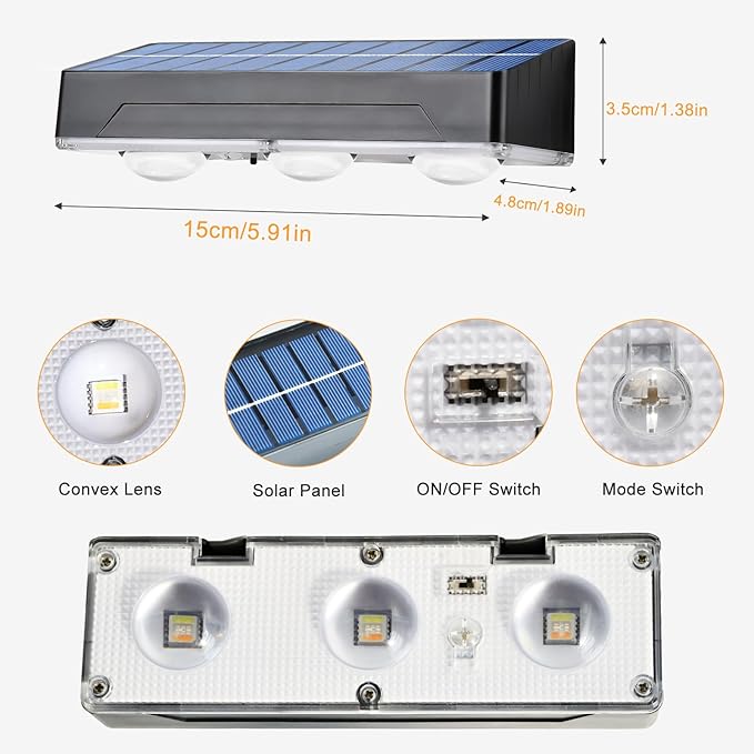INDARUN Solar Fence Lights Outdoor 12 Pack Warm White &amp Cool White &amp RGB Color Changing Fence Lights with 3 Lens LEDs &amp 12 Modes IP65 Waterproof for Patio Porch Backyard Decor