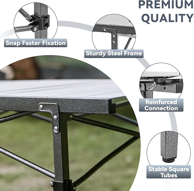 KingCamp Oversized Camping Folding Chair Heavy Duty 450 LBS with Folding Camping Table Aluminum Roll-Up Camp Table for 6-8 Person