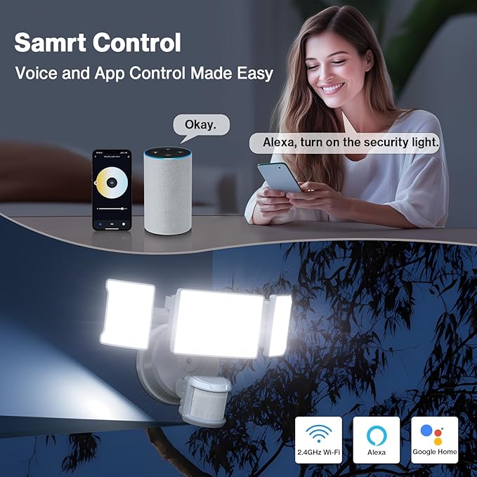 Olafus 65W Smart LED Flood Light Outdoor with Motion Sensor 6500LM 2700K-6500K WiFi Security Light Work with Alexa/Google Motion Detector Lights with APP Control IP65 Floodlight Outside (White)