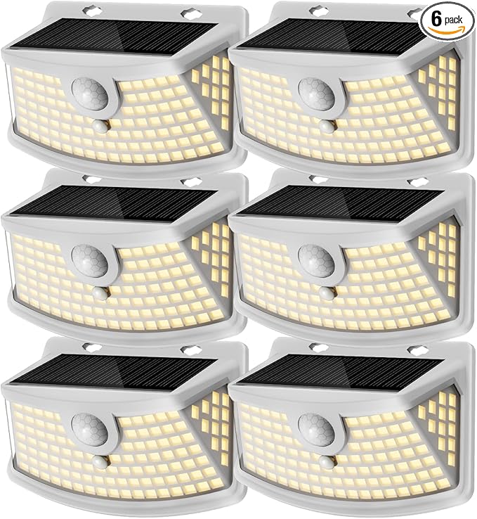 Aootek New Solar Motion Sensor Lights 120 LEDs with Lights Reflector270° Wide Angle IP65 Waterproof Step Lights for Front Door Yard Garage Deck (White Warm White 6-Pack)