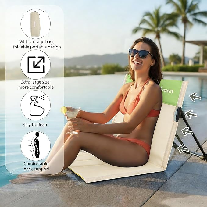 Extra Large Foldable Camping Chair with Cup HolderUltra-Light Portable Beach Chair with Carry Bag for Sunbathing Swimming Poolside Picnic Lawn Road Hiking Trips (Green)