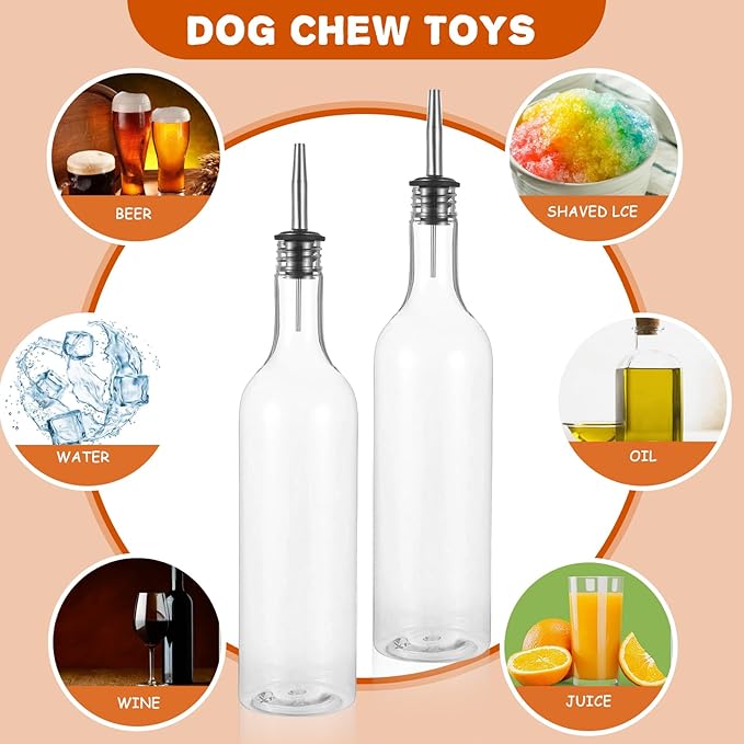 8 Sets 25 oz Plastic Liquor Bottles Long Neck Syrup Juice Bottles with Pourer and Caps Plastic Leakproof Pour Container with Stainless Steel Pourer Tapered Spout for Home Party Bar
