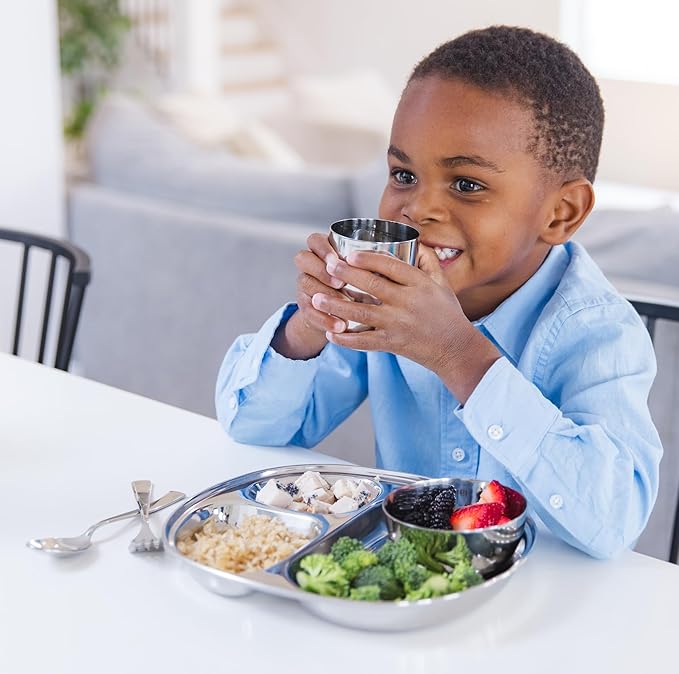 Ahimsa Stainless Steel Kids Plate Pediatrician Designed Divided Toddler &amp Baby Plates Non Toxic Unbreakable &amp Dishwasher Safe Polished