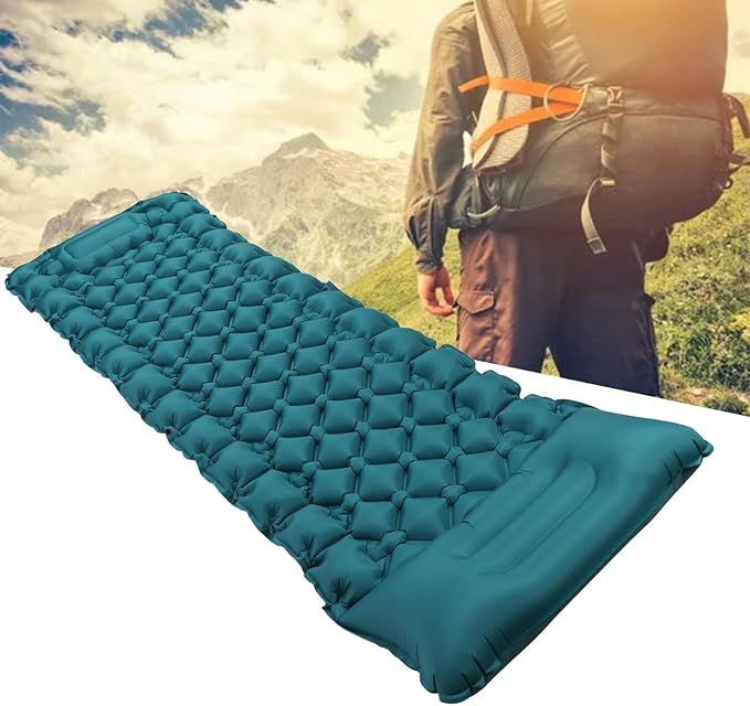 Camping Mattress with Fast Inflation Nylon Material Curved Pillow for Neck Support Portable and Includes Storage Bag and Patch Stickers