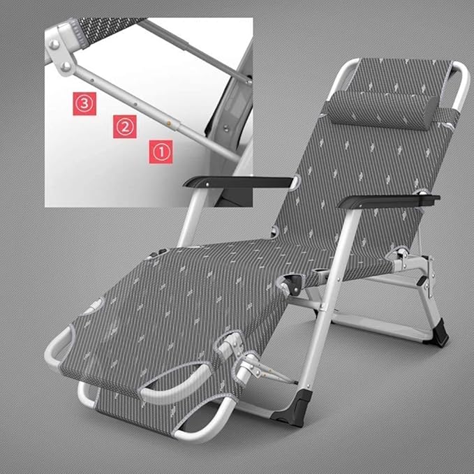 FWZJ Sun Lounger Patio Folding Beach Garden Camping Fishing Recliner Chair Adjustable Detachable Headrest Pool/Outdoor Recliner Supporting 400 kg (Black)