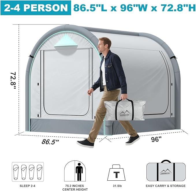 M KARMATER 60 Second Blow Up Tent for Camping Inflatable Waterproof &amp Windproof Adult Family Tent Outdoor 2-4 Person Easy Setup All Weather 4 Season Camping Tent with Storage Bag