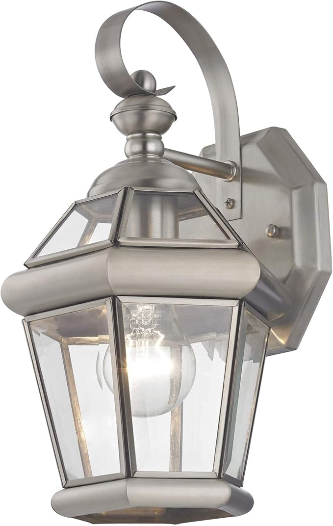 Livex Lighting 2061-91 Outdoor Wall Lantern with Clear Flat Glass Shades Brushed Nickel