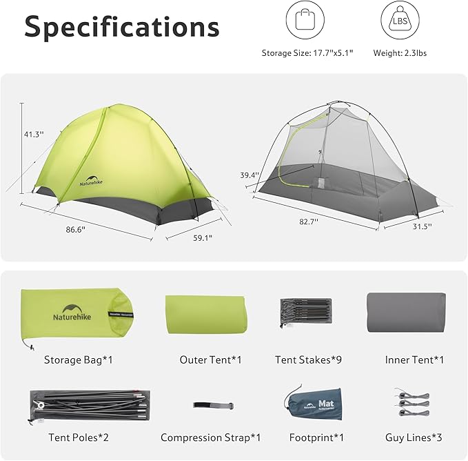 Naturehike Star Trail Ultralight Backpacking Tent 2.3lb One Person Tent 2.76 lb 2 Person Tents for Camping