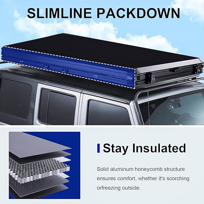 Rooftop Tent Hard Shell Overland Rooftop Tent for Van Jeep SUV Truck Car TentAluminum Alloy roof Tent Waterproof 2-3 Peoplepop up tents for camping Large Black ASANEST-002