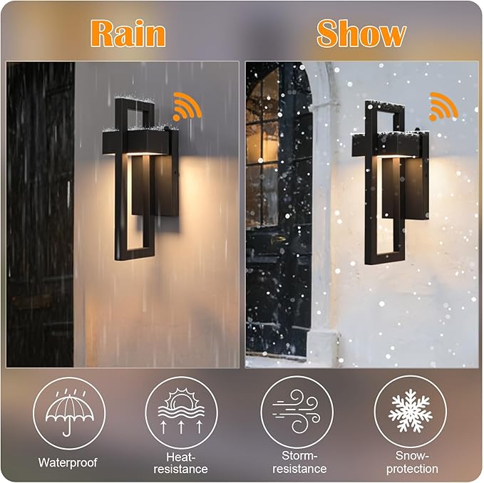 Large LED Modern Dusk to Dawn Outdoor Lighting Matte Black Porch Lights Outdoor Outside Lights for House Garage Porch Warm White 3000K 1 Pack