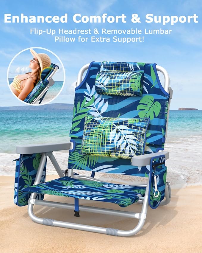 ZENPETIO Beach Chair Camping Chair for Adults Reclining Backpack Chair for Pool Beach Camping Outdoors
