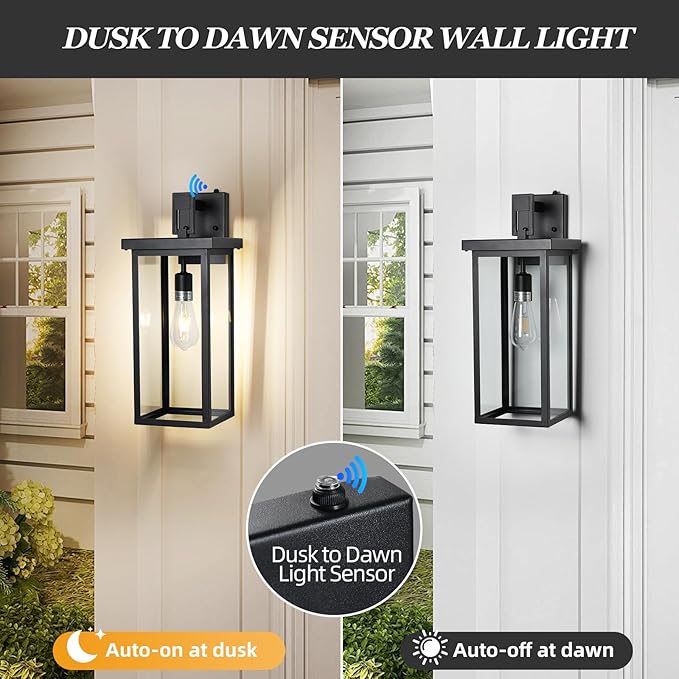 Large Exterior Lighting Fixtures Modern Wall LanternOutdoor Wall Lights with Clear Glass ShadeOutdoor Lamps for Patio PorchWaterproof Outside Exterior LightsDusk to Dawn 20IN-2 Packs