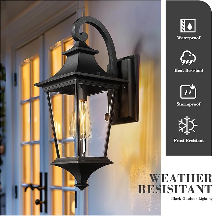 Emliviar Outdoor Porch Light 21.1 Inch Modern Outdoor Wall Light for House Porch Clear Glass in Black Finish XE292B-M BK
