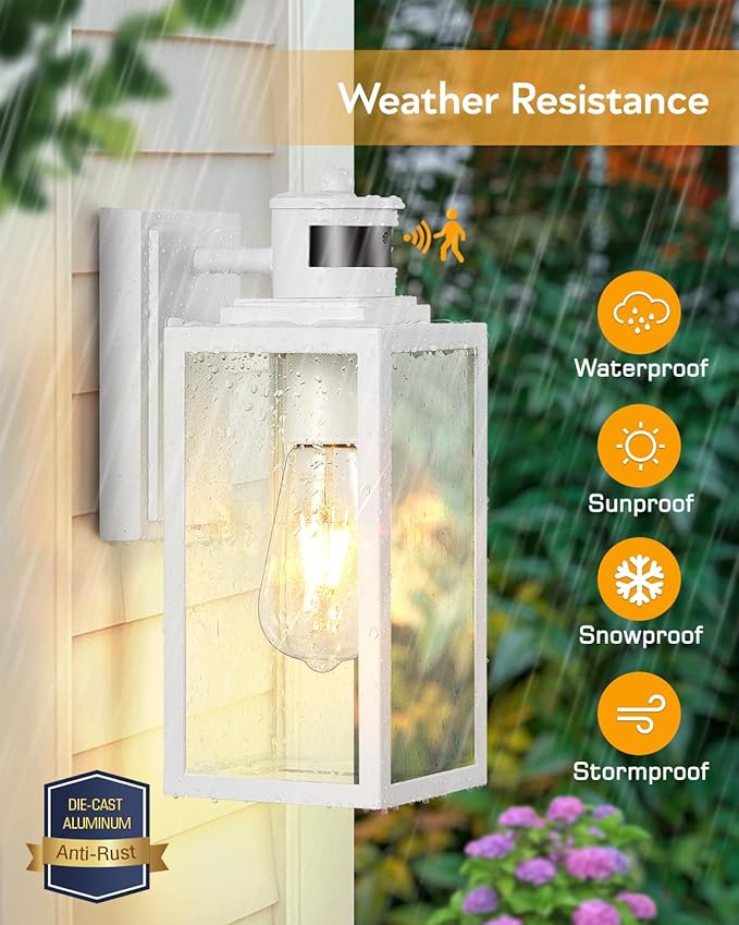 VIANIS White Motion Sensor Exterior Wall Light Modern Dusk to Dawn Outdoor Porch Lights Wall Mount Anti-Rust Aluminum Waterproof Outdoor Wall Sconce Exterior Lighting Fixtures for House Garage
