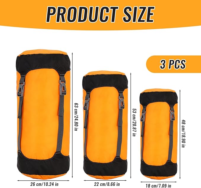 Compression Sack for Sleeping Bag Stuff Sack 3Pcs Compression Wateproof &amp Adjustable Nylon Sleeping Bag with Drawstring Lightweight for Traveling Camping Hiking Backpacking