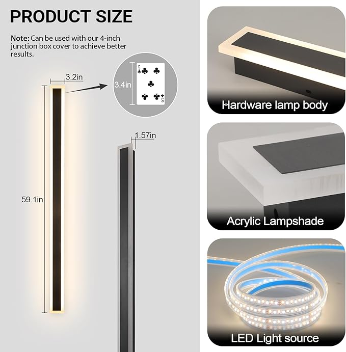 Modern Outdoor Lights 59 Inch Outdoor Wall Light 3000K Outdoor Lighting IP65 Waterproof Black LED Long Exterior Wall Sconce for House Garage Porch Patio