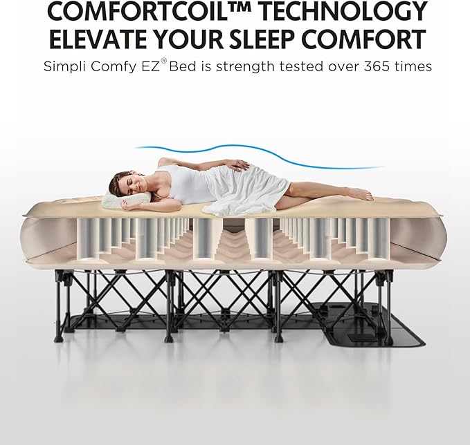 Simpli Comfy EZ Bed Twin Self-Inflating Air Mattress with Built-in Frame Pump and Wheeled Case Blow Up Inflatable Air Bed Perfect for Home Guests Travel Vacation Camping