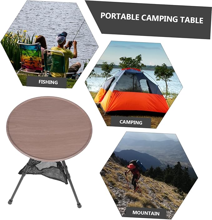 PRETYZOOM Portable Folding Round Table Adjustable Aluminum Camping Table Lightweight for Outdoor Use Beach Accessories Easy to Carry