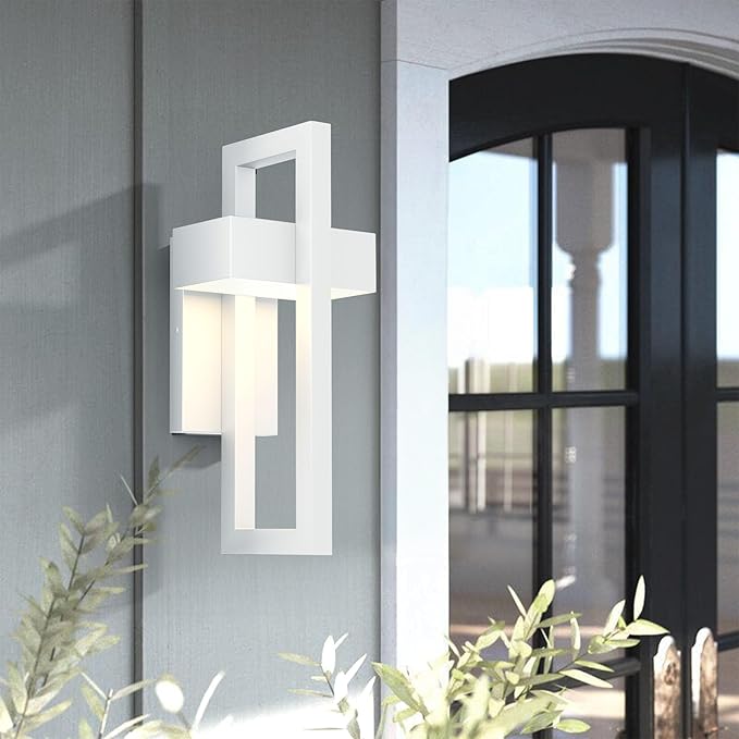 LamQee Modern Outdoor Wall Lights 3000K Integrated LED Outdoor Wall Sconces Lighting Contemporary Exterior Lighting Fixtures Outside Wall Mount Lights for House Porch Front Door Garage Matte White