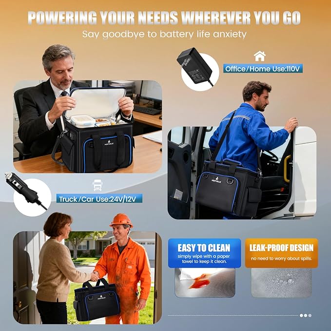 20L Large Heated Lunch Box Insulated Lunch Bag Auto Temp Control Electric Lunch Box for Adults Men 12/24/110V Portable Food Warmer for Truck/Car/Work/Travel Lonchera Eléctrica Portátil