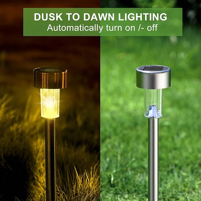 Dream Master Solar Lights Outdoor Waterproof Stainless Steel LED Landscape Lighting Solar Garden Lights Outdoor Decorations for Yard Pathway Walkway Patio Lawn - 12 Pack(Warm White)