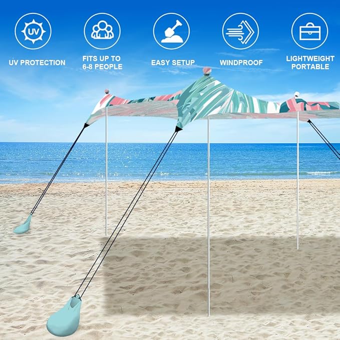 YUKIHOME Beach Tent Sun Shade Canopy Tent UPF 50+ Camping Beach Sun Shelter 10 x 10ft 4 Pole Lightweight Easy Set Up and Carry