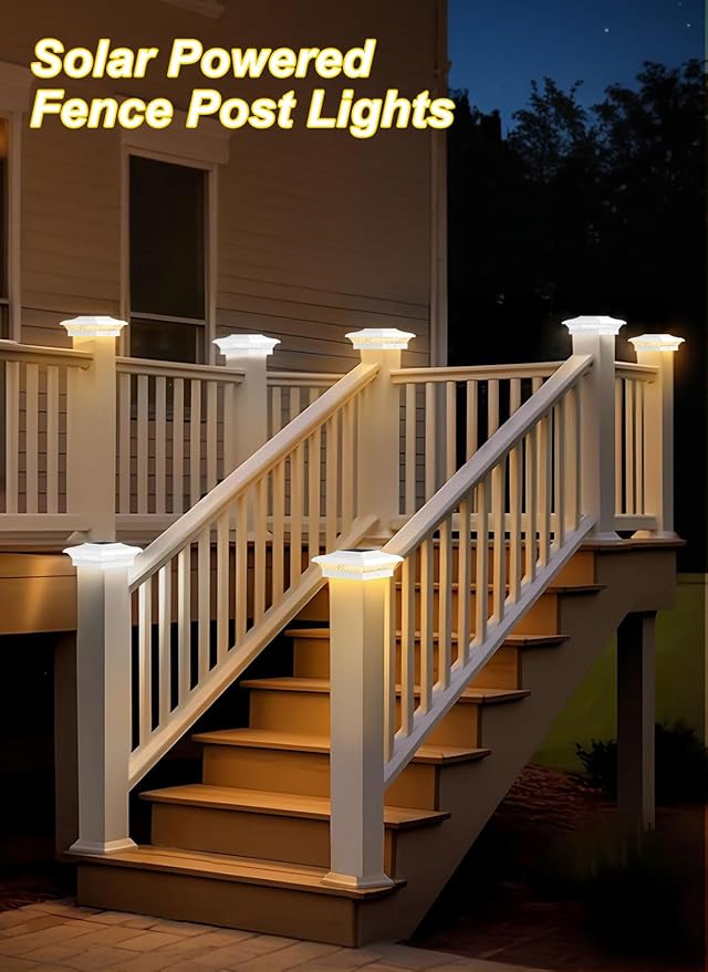 T-SUN 4x4 Post Cap Lights 12 Pack for Vinyl/Wooden Fence Auto Dusk to Dawn Outdoor Waterproof Warm &amp Cool White Solar Powered Deck/Patio Lighting