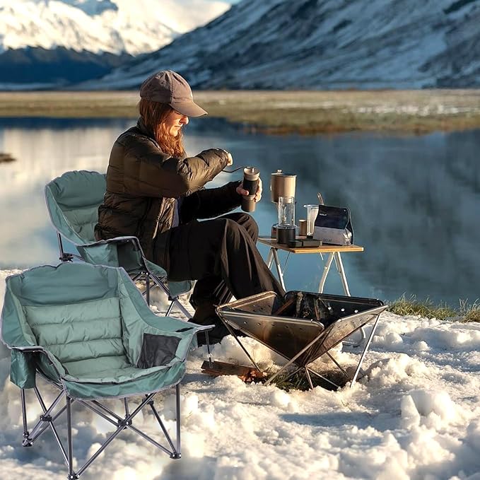 Heated Camping Chair Heated Chair Heated Camping Chairs for Adults Oversized Camping Chair XL Padded Chair with Cooler Cupholder &amp Carry Bag Heavy Duty for Outdoor Activities (2 Pack)