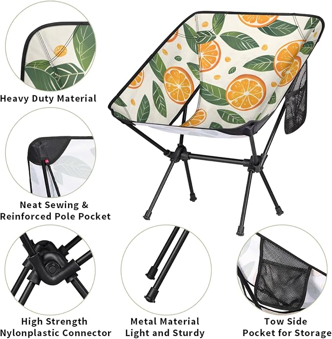 Honeybaby Folding Camping Chair Cute Orange Leaves Camping Chairs Lightweight Portable Chair Outdoor Foldable Chairs for Camping Travel Picnic Beach Hiking