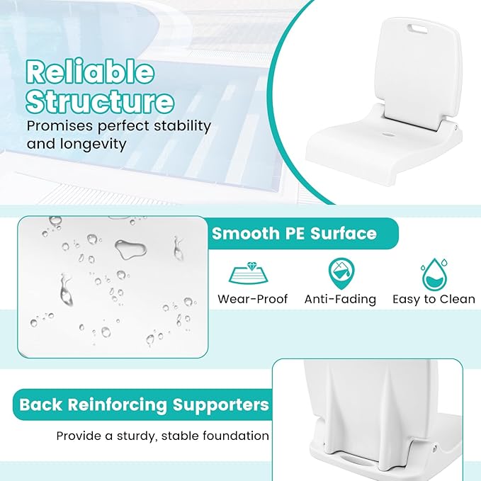 Goplus Poolside Chair for Edge of Pool Foldable Portable Flip Seat w/Back Support &amp 2 Handles Lightweight Outdoor Camping Chair for Stadium Tailgating Fishing Boats Beach (White 2 Packs)
