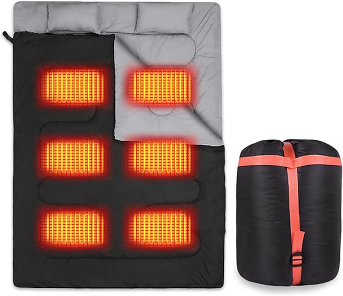 Double Heating Sleeping Bag 6 Heating Zones Multi USB Power Supported Detachable Heating Pads with Portable Bag