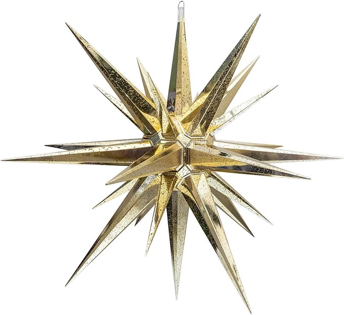 Novelty Lights 24 inch LED Moravian Star in Gold Metallic Lighted Indoor/Outdoor Hanging Display Weather Resistant Holiday Décor 4 Replaceable E12 Bulbs