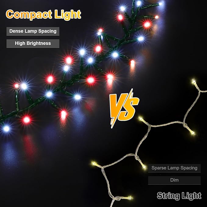 LAMPHOME 500 LED String Lights Outdoor 16 Modes Plug in Twinkle Fairy Lights for Bedroom 46ft 500LED Christmas Lights Cluster Lights Outdoor Waterproof Red&ampWhite Bulb