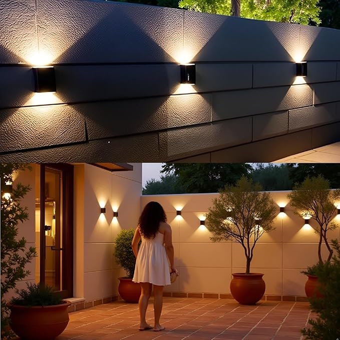 ASLIDECOR Solar Wall Lights UP Down 4 PackIlluminate Outdoor Sunlight Sensor Lamp IP65 Waterproof LED Modern Deck Lighting Decor for House Patio Porch