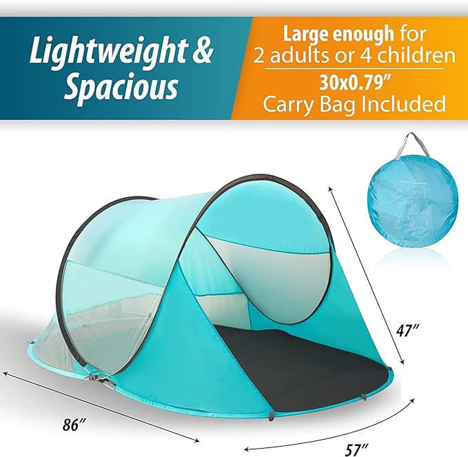 Vaygway Pop-up Tent and Automatic Instant Portable Cabana - Premium Quality 2-4 Person Easy Throw Setup Windproof Waterproof Travel Cabana Beach Tent Shelter- for Hiking Camping &amp Outdoor Activit