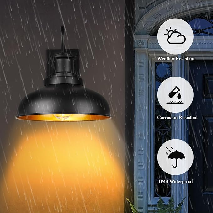 Outdoor Barn Light with GFCI Outlet Farmhouse Exterior Wall Sconce Light Vintage Wall Lighting Fixture Industrial Black Wall Lantern with Built in for Porch Entryway Garage Patio