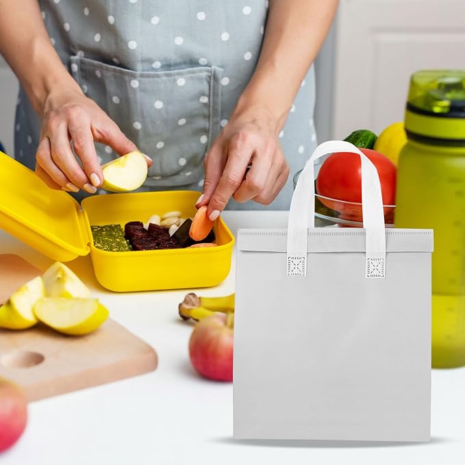 PATIKIL Insulated Take Away Bags 25 Pcs Insulation Cooler Bag Grocery Thermal Bags 11.8 x 7.9 x 12.6 Inch for Hot Cold Frozen Food Delivery White