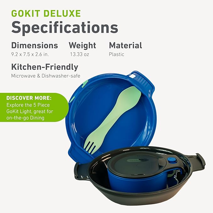 humangear GoKit Deluxe: 7-Tool Lightweight Camping Mess Kit with Portable Insulated Cup Camping Plate Bowl Utensil and Toothpick - Ideal On-The-Go Camping Solution