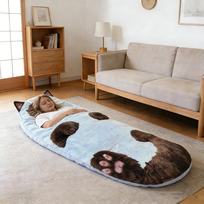 Cat Sleeping Bag for Adult - Soft Plush Cat Envelope Sleeping Bag Fluffy Cat Shaped Bag for Camping Sleepovers Home Lounging Washable Warm Blanket