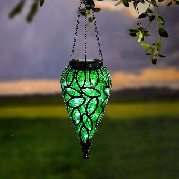 Solar Hanging Lantern Outdoor Lights Tear-Shaped 15 LEDs Cool White Hanging Lights with S Hooks Decor in Garden Yard Pathway Front Door and Landscape