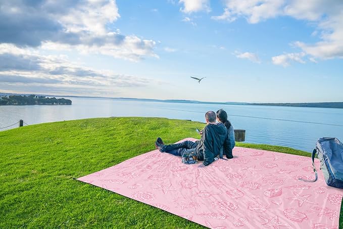 WEKAPO Beach Blanket Waterproof Sandproof Oversized Extra Large Beach Mat Sand Free Lightweight &amp Compact Sand Free Mat with 6 Stakes &amp 4 Corner Pockets