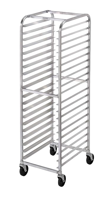 Channel 401AC Bun Pan Rack Economy Series All-Welded Aluminum Construction 20.5 W x 26 D x 70.25 H End Load 3 Angle Spacing 20 Pans (18x26) or 30 Pans (13x18) 5 Swivel Casters