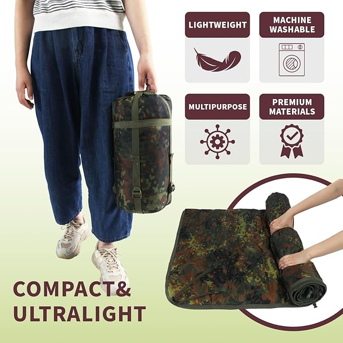 WINWAY Outdoor Down Camping Blanket Military Camping Sleeping Bag with ZipperPackable Waterproof Lightweight Poncho Liner for HikingTravel Stadium